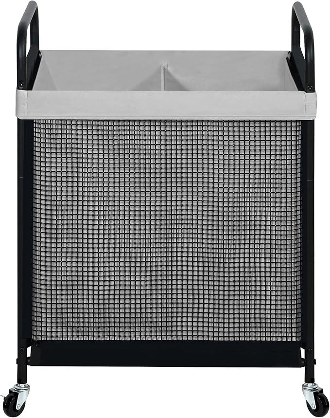STO STO Laundry Hamper 2 Section, 100L Rolling Laundry Sorter Cart with Removable and Washable Liner Bag, Rolling Clothes Hamper with Metal Handle for Laundry Room and Bedroom, Gray