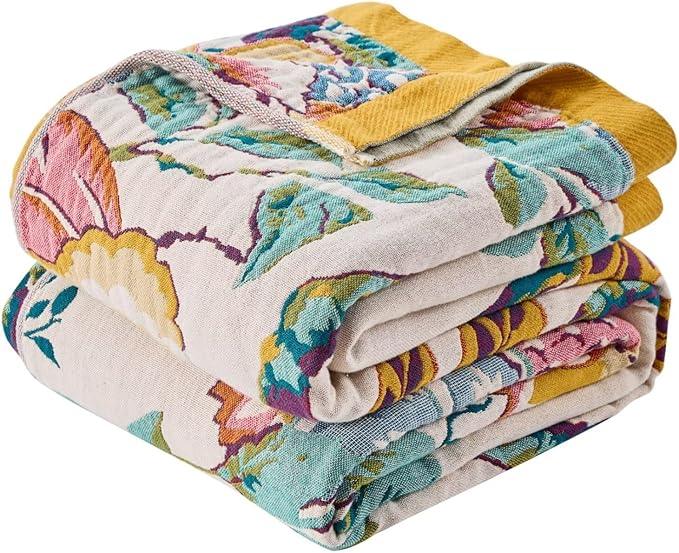 Ultra Soft Lightweight Cotton Quilts,Cozy Summer Boho Throw Blankets,Lightweight Reversible Muslin Blanket Decor Blankets for Armchair Travel, 80