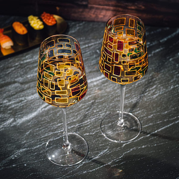 The Wine Savant Renaissance Stained Glass Windows, Artisanal Hand Painted Glassware Gift Idea Her, Him, Birthday, Mom, Housewarming, Gifts Ideas for Women & Men Art Deco (Stemmed Wine Glasses)