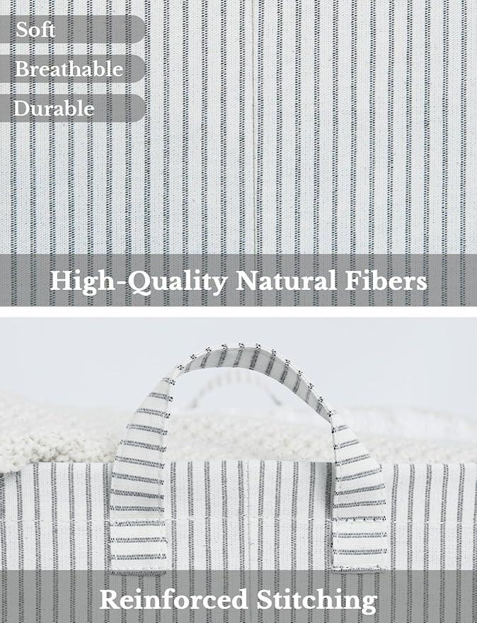 StorageWorks Storage Bins, Fabric Storage Bins for Shelves, Large Storage Baskets with Metal Frame, Closet Baskets and Bins with Handles, Gray and White Stripes, 2-Pack