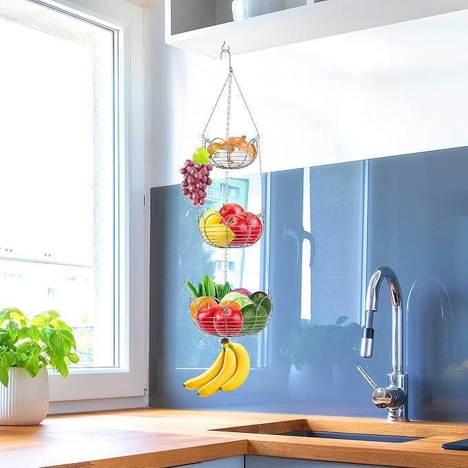 Simple Houseware Modern 3-Tier Hanging Fruit Basket, Chrome