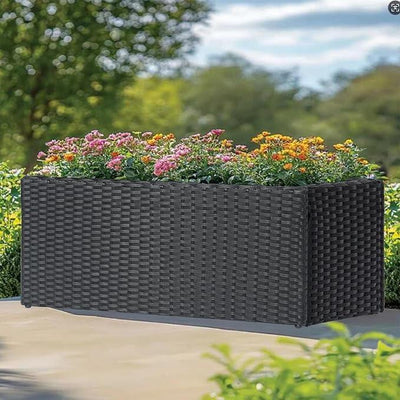 LEWIS&WAYNE Large Rectangular Block Planter Box Handmade Wicker Tall Planters for Outdoor Plants with Removable Liners Modern Planter for Indoor Outdoor Patio Deck - Black, 36''x12''x16''