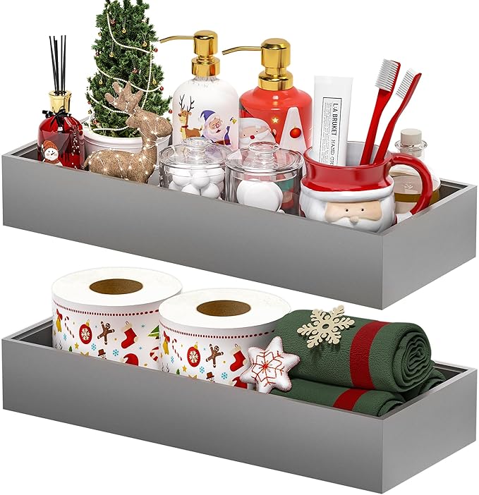 Kitchen Drawer Organizer Bins, Stackable Bamboo Drawer Organizer for Silverware, 2 Pcs Toilet Paper Basket Holder, Wood Bathroom Tray Countertop, Toilet Tank Tray Silver 15