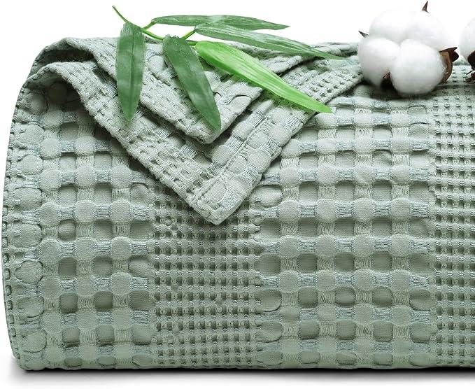 PHF Cooling Waffle Blanket Twin Size, Lightweight 60% Rayon Derived from Bamboo & 40% Cotton Breathable Blanket for Hot Sleepers, Soft and Luxury for Bed Couch and Sofa, 66