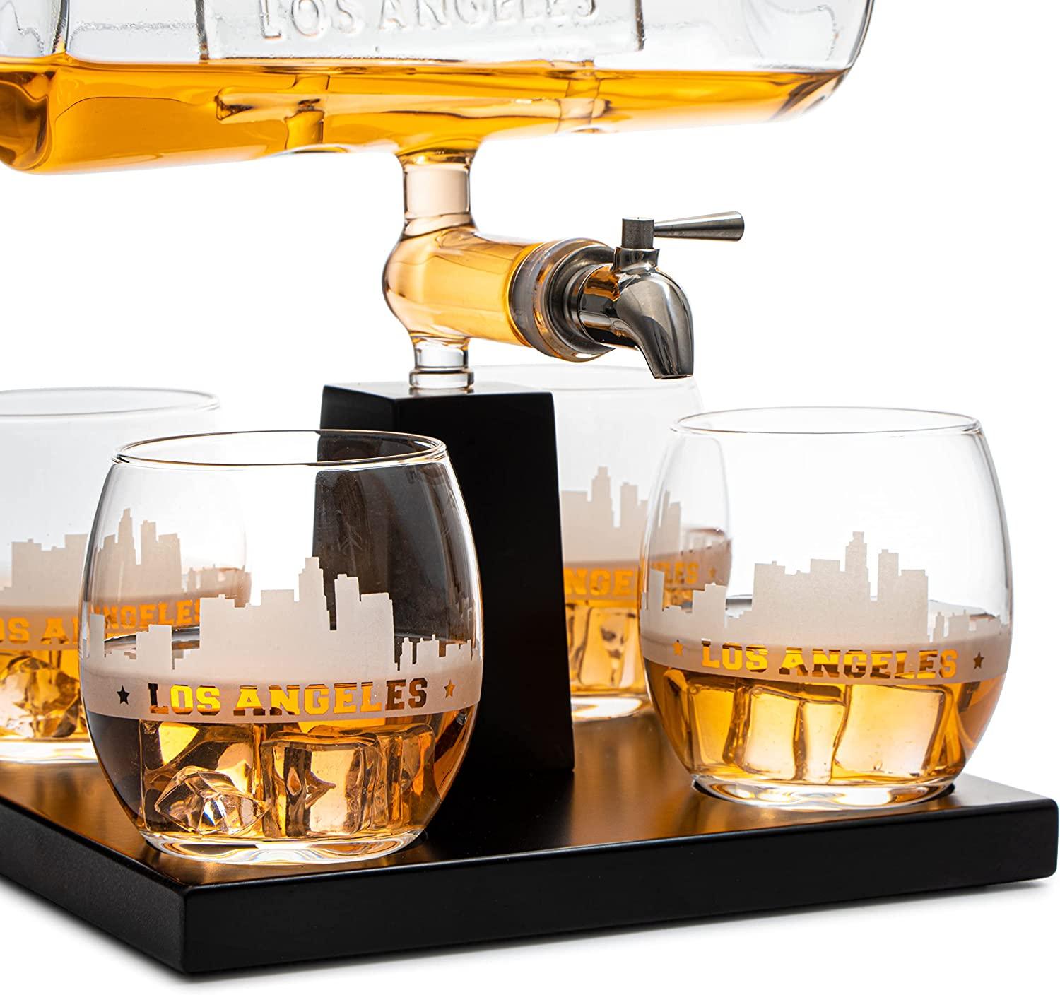 Wine & Whiskey Decanter Set 1100ml by The Wine Savant with 4 Whiskey Glasses, Drink Dispenser Scotch, Bourbon, Brandy Home Office Apartment Decor, Gifts - Dallas, Memphis, New York & Los Angeles Gifts