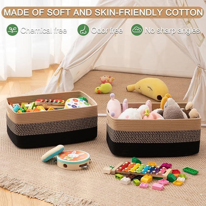 Large Storage Basket for Organizing, Woven Rope Basket for Shelves, Closet Organizer Bins for Clothes, Blanket, Toys, Baby Nursery Storage, 17.7