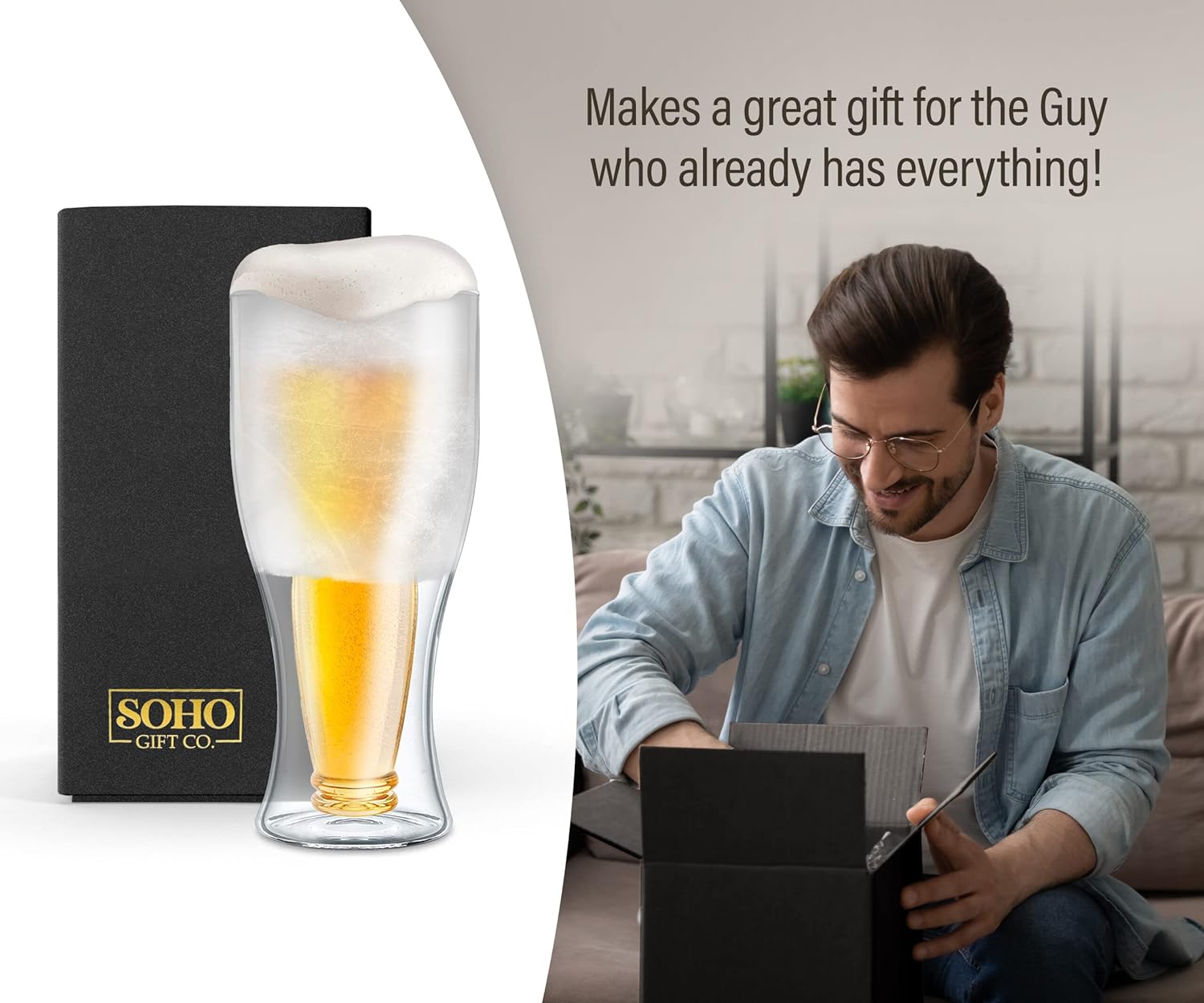 Freezer Beer Glass, Upside Down Beer Bottle Frozen Cup for Ice Cold Drinks (Double Walled Insulated) Great Gift for Beer Lovers (Gift Boxed)