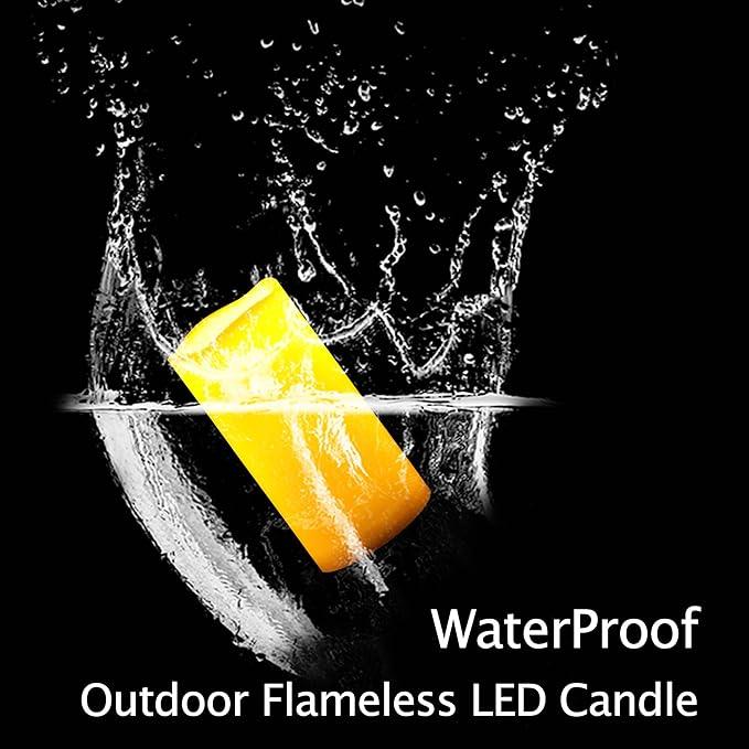 CANDLE CHOICE 3 Waterproof Outdoor Battery Operated Flameless LED Pillar Candle with Timer Flickering Plastic Resin Electric Decorative Light for Lantern Patio Garden Home Decor Party Wedding