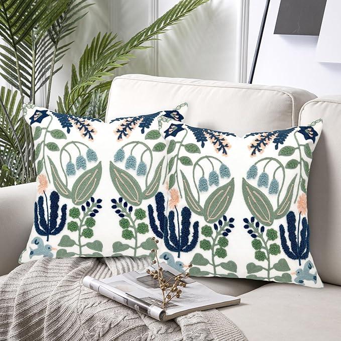 Alysheer Summer Floral Embroidered Decorative Throw Pillow Covers 18