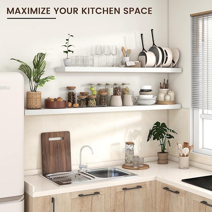 Floating Shelves for Wall, Large Wall Mounted Shelves with Invisible Brackets, Long Wood Floating Shelf for Living Room, Bedroom, Kitchen, (White, 55