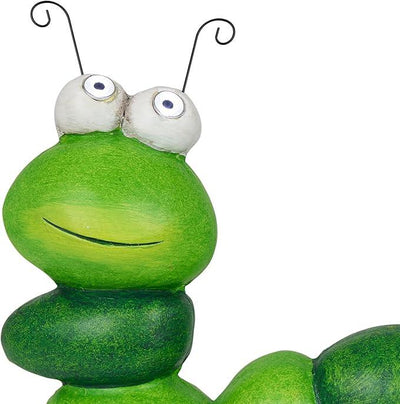 Alpine Corporation YEN608SLR Caterpillar Statue with Light Up Eyes, Solar Powered LED Caterpillar Garden Statue, 16