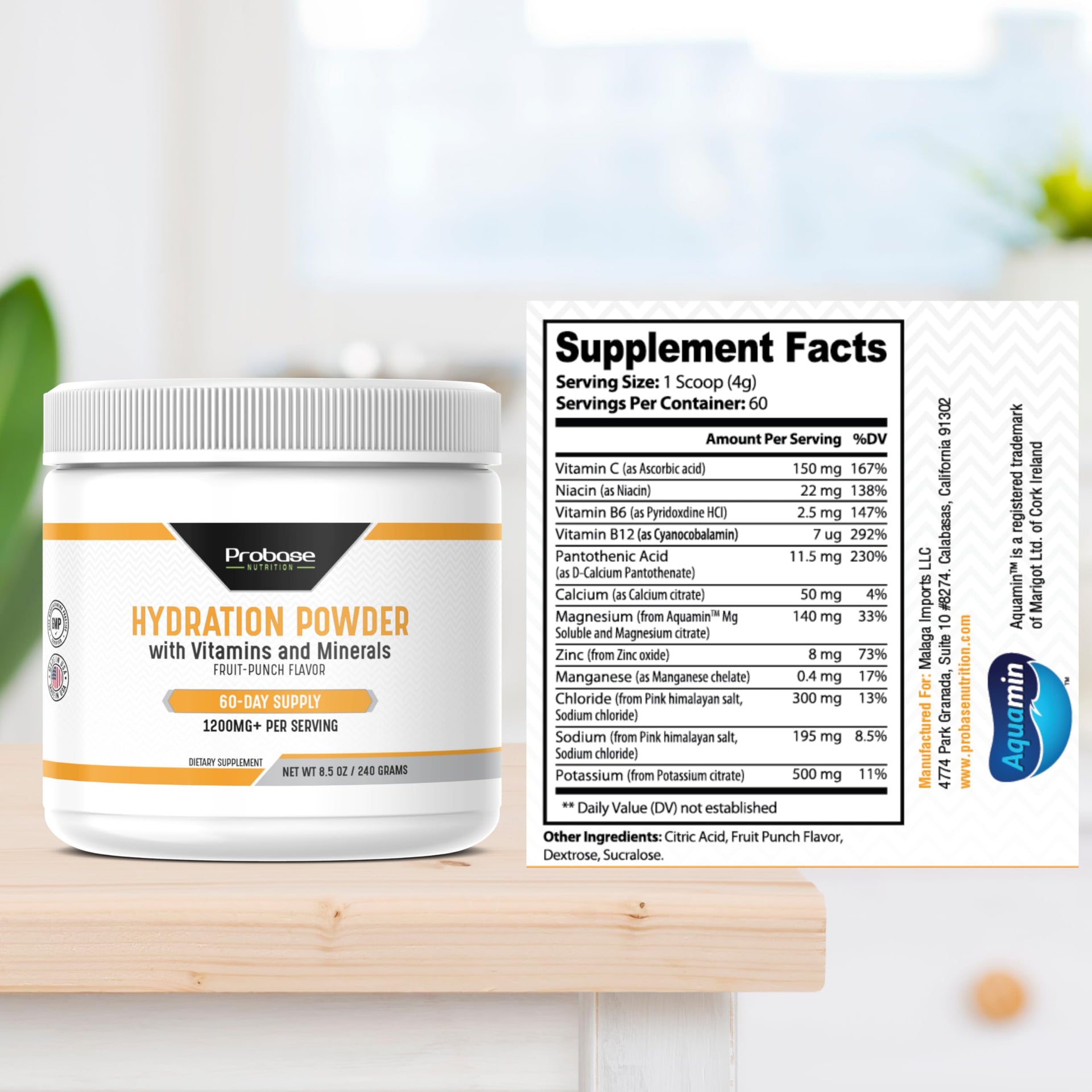 Probase Nutrition Hydration Powder - Fruit Punch Flavor 240 Grams