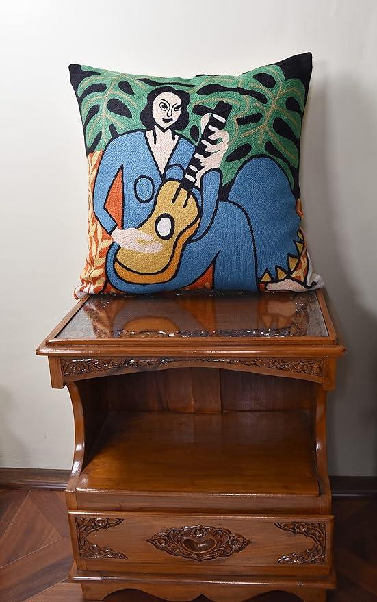 The Music Matisse Decorative Pillow Cover Handembroidered Wool 18x18
