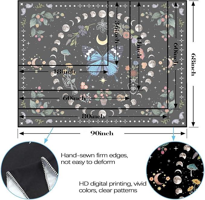 Aipon Blue Butterfly Moon Flower Boho Floral Tapestry for Bedroom & Living Room (60.00'' 80.00'', Blue)