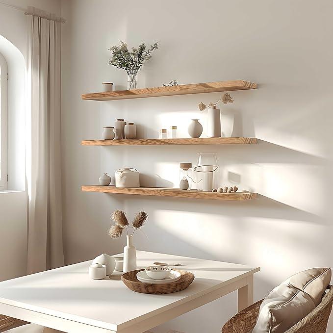 36 Inch Floating Shelves for Wall Rustic Light Wood Wall Shelves for Bedroom Set of 4