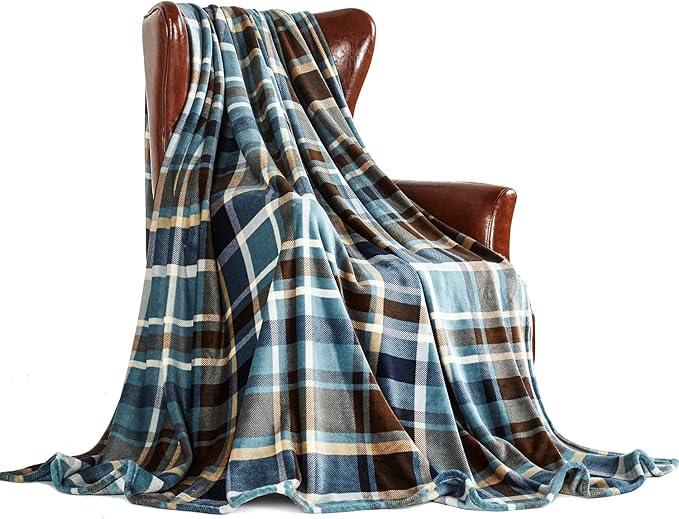 MERRYLIFE Throw Blanket Plaid Sherpa | Ultra-Plush Soft Colorful | Decorative Couch Travel Blanket | (50