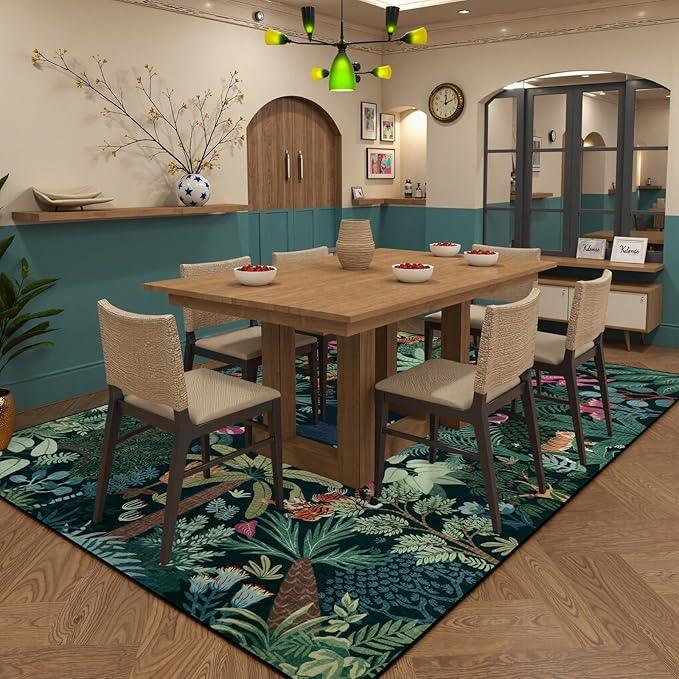 LIVEBOX 6x9 Jungle Dark Rug Dining Room Rugs for Under Table, Soft Modern Green Rugs for Living Room, Washable Kids Rug for Boy Bedroom, Non-Skid Kids Carpet Playmat for Play