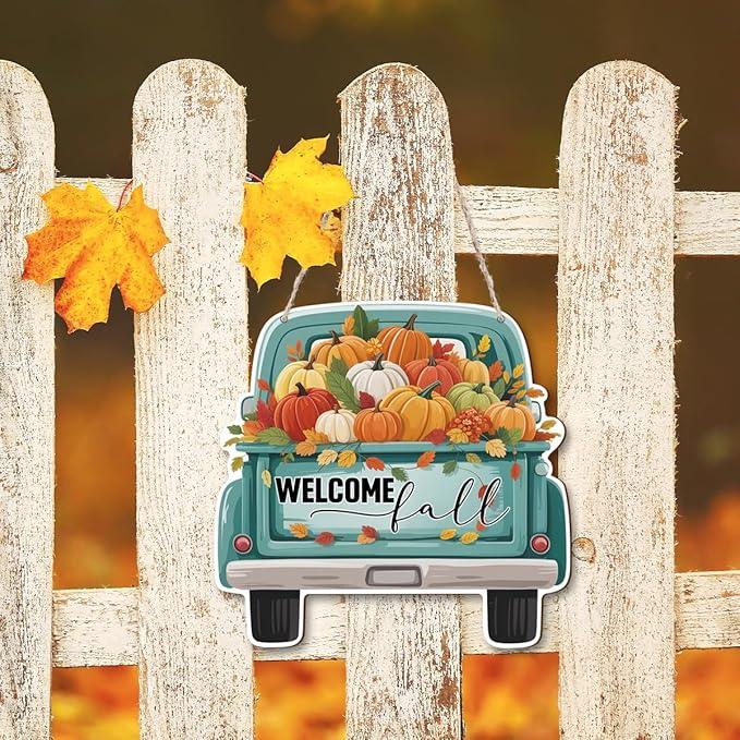 Welcome Fall Wood Hanging Truck Decoration, Autumn Wooden Signs, Rustic Thanksgiving Decoration, Home Interior And Exterior Decor, Autumn Harvest Thanksgiving Home Decor