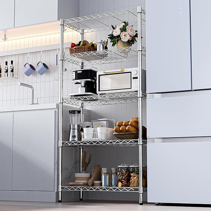 1250 lbs Steel Heavy Duty 5-Tier Utility Shelving Unit Steel Organizer Wire Rack for Home,Kitchen,Office,Chrome (13.7