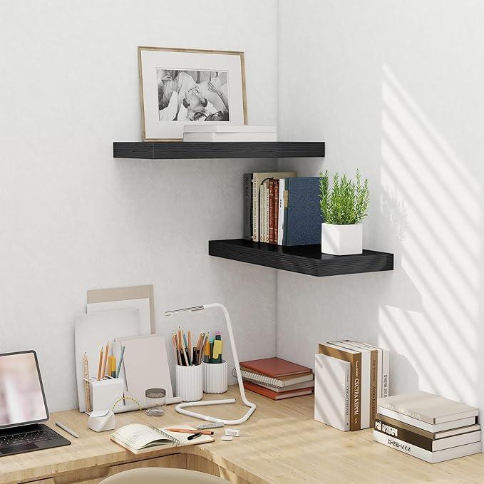 Fun Memories 24 Inch Floating Shelves Wall Mounted, 10 Inch Deep Wall Shelves, 24 x 10 Floating Shelf for Living Room Bathroom Bedroom, Black, Set of 2