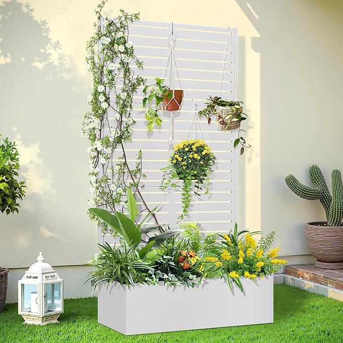 Trellis for Climbing Plants Outdoor，Mental Garden Bed with Drainage Holes Outdoor Privacy Screen Design Tall planters for herb Flower Vegetables 73