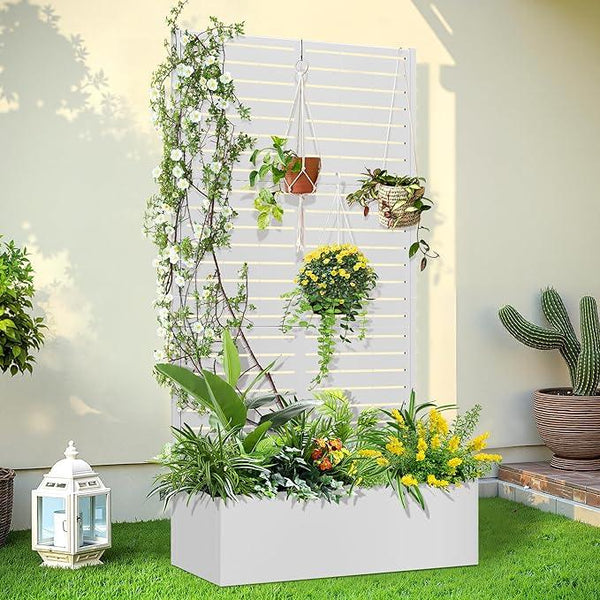 Trellis for Climbing Plants Outdoor，Mental Garden Bed with Drainage Holes Outdoor Privacy Screen Design Tall planters for herb Flower Vegetables 73