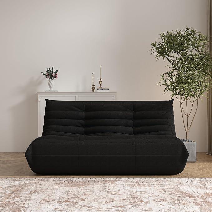 Bean Bag Chair, Loveseat Fireside Chair Bean Bag Sofa Large Bean Bag Chair for Adults, 2 Seater Bean Bag Chairs for Teens with High Density Comfortable Foam, Bean Bag for Living Room, Bedroom (Black)