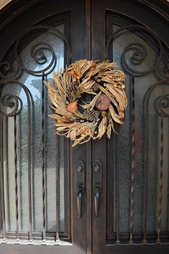 Admired By Nature Pumpkin Wheat Berry Corn Husk Wreath - 24