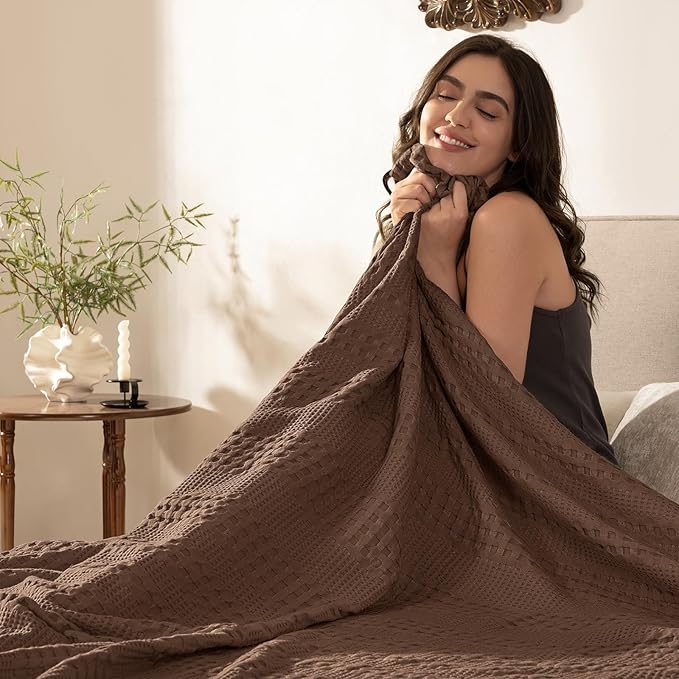 PHF Cooling Waffle Blanket Twin Size, Lightweight 60% Rayon Derived from Bamboo & 40% Cotton Breathable Blanket for Hot Sleepers, Soft and Luxury for Bed Couch and Sofa, 66