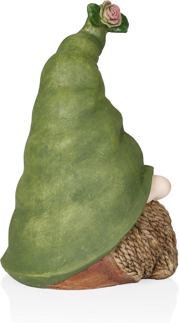 Alpine Corporation QWR1440 Gnome Head with Sculpted Rope Beard and Flower on Hat, Playful Décor for Garden & Patio, 10