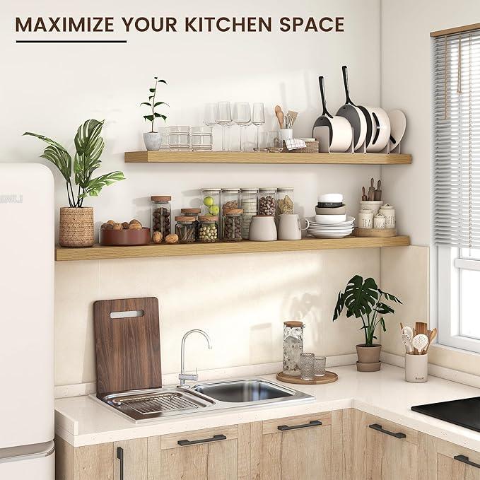 Floating Shelves for Wall, Large Wall Mounted Shelves with Invisible Brackets, Long Wood Floating Shelf for Living Room, Bedroom, Kitchen, Bathroom (Oak, 55