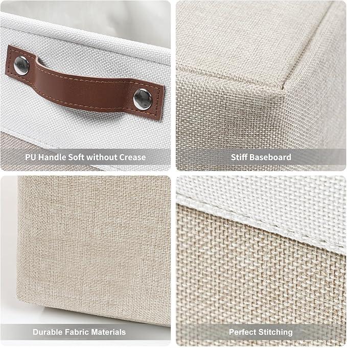 13x13 Cube Storage Bins, Collapsible Fabric Storage Box, 4 Pack Closet Baskets with Handles for Organizing, Shelf, Toys, Clothes, Home, Office, Nursery (Beige&White)