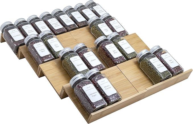 Bamboo Spice Rack Drawer Organizer - 8 Pieces Set- 7