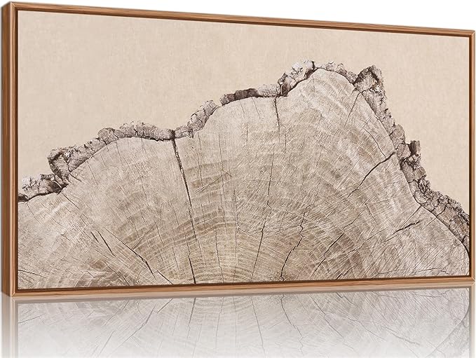 SIGNINART Large Tree Ring Framed Canvas Wall Art, Rustic Beige Wooden Wall Decor, Neutral Nature Wood Stump Artwork, Modern Art Prints for Bedroom Living Room Office 20