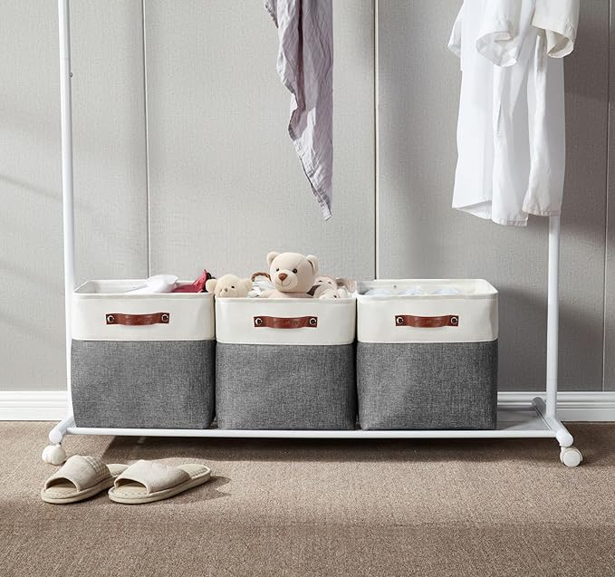 DECOMOMO Storage Cubes, 12x12 Storage Bins, Baskets for Shelves (Grey & White, Cube 12