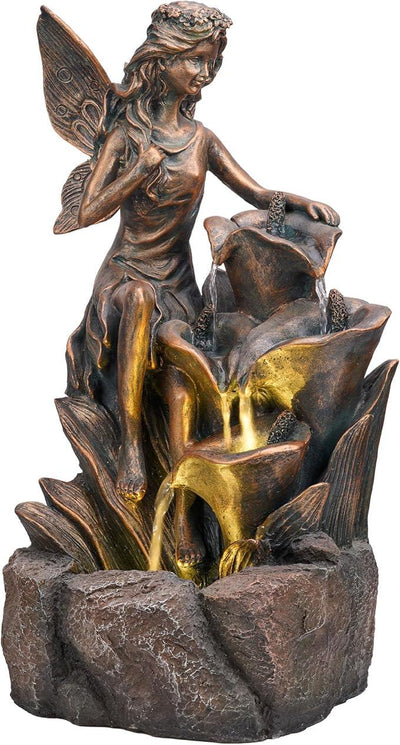 TERESA'S COLLECTIONS Water Fountain Outdoor Fairy Garden Statues with LED Lights and Pump, Large Floor Waterfall Backyard Water Fountains Porch Living Room Home Decor, Housewarming Gifts for Mom 19.3