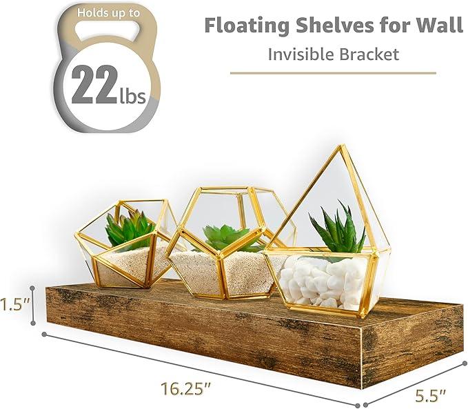 Sorbus Floating Shelves for Wall, Bathroom Shelves Wall Mounted for Kitchen, Bedroom, Living Room, Bathroom Storage, Over Toilet, Hanging Book Shelf for Ｗall Home Decor (Rustic Brown, 5 Pack)