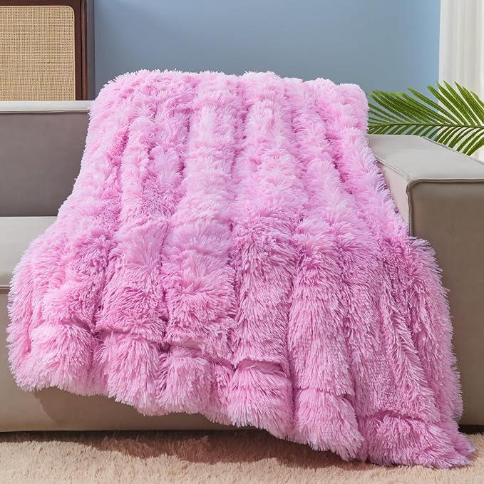 GONAAP Fuzzy Faux Fur Throw Blanket Twin Size Light Pink Super Soft Cozy Plush Fuzzy Shaggy Blanket for Couch Sofa Bed (Light Pink, Twin(60