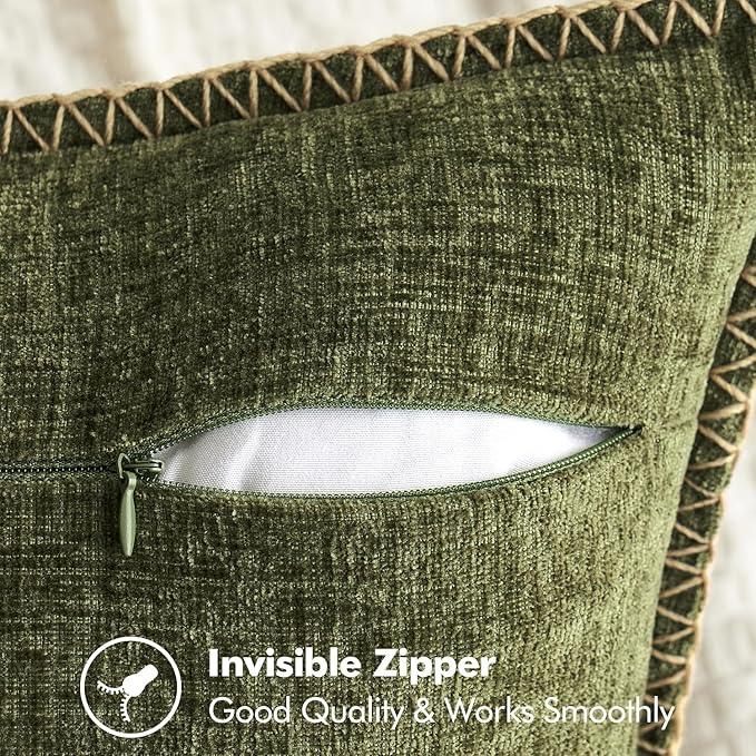 MIULEE Pack of 2 Couch Throw Pillow Covers 24x24 Inch Olive Green Farmhouse Decorative Pillow Covers with Stitched Edge Soft Chenille Solid Dyed Spring Pillow Covers for Sofa Bed Living Room