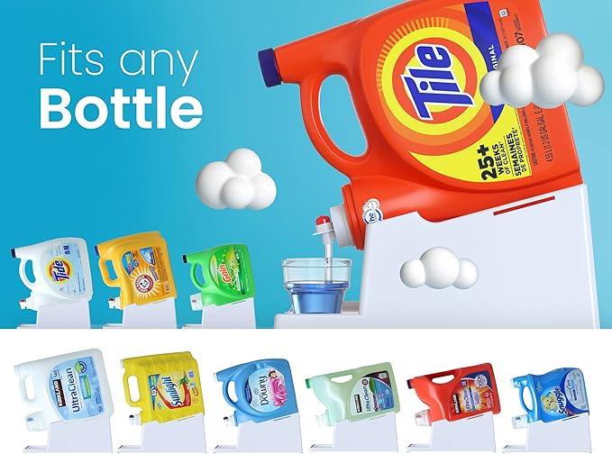 TidyFriend No-Spill Liquid Laundry Detergent Dispenser Holder, Laundry Soap Dispenser Holder with Drip Tray for Laundry Room Organization (No Strap, White)