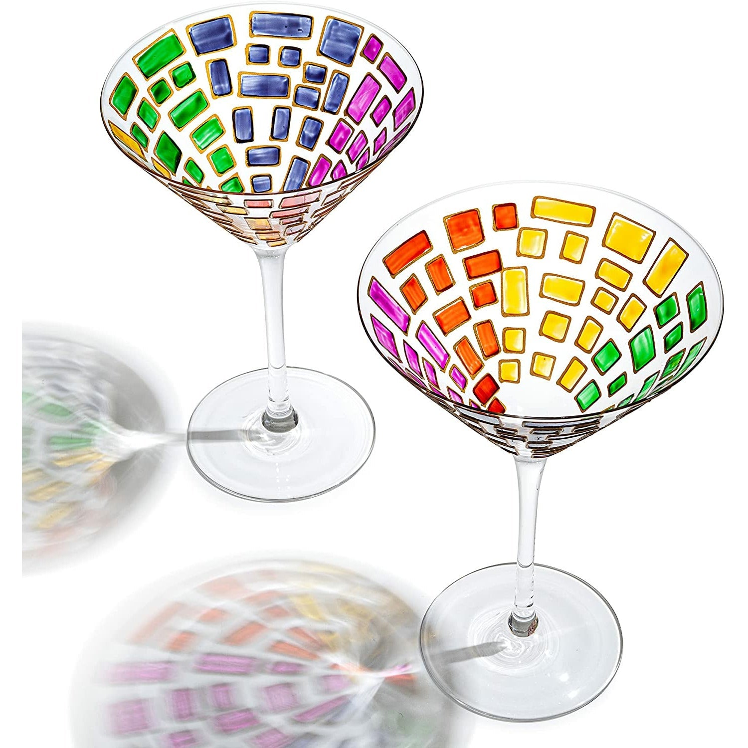 Renaissance Holiday Stained Glass Windows, Artisanal Hand Painted Glassware - The Wine Savant - Gift Idea Her, Him, Birthday, Mom, Housewarming, Gifts Ideas for Women & Men (Martini Glasses)