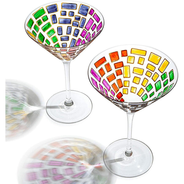 Renaissance Holiday Stained Glass Windows, Artisanal Hand Painted Glassware - The Wine Savant - Gift Idea Her, Him, Birthday, Mom, Housewarming, Gifts Ideas for Women & Men (Martini Glasses)