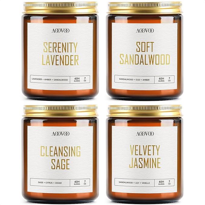 AOOVOO Candle Set - 4PC Scented Candles, 28 oz Soy Candles, Soy Candle for Home Scented, Lavender/Sandalwood/Jasmine/Sage
