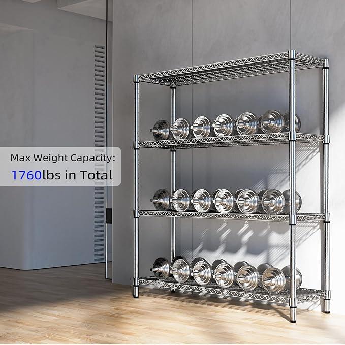 1760 LBs 4 Tier Storage Rack Metal Wire Shelving Unit, Storage Standing Shelf Organizer for Laundry Bathroom Kitchen Pantry Garage Utility Room, Chrome 17.7