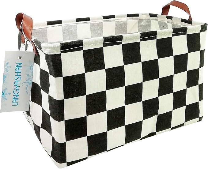 LANGYASHAN Rectangular Storage Bin Collapse Canvas Fabric Cartoon Storage Basket with Handles for Organizing Home Kitchen Boys and Girls Toys Office Closet Shelf Baskets (Rec-Racing flag)