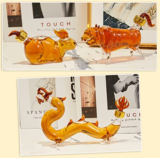 12 Chinese Zodiac Wine & Whiskey Decanter Set | Set of 12 Miniature Hand Blown Decanters | New Year Table Decoration, Constellation Glassware, Personalized Animal Red Wine Carafe Gift 150 ML