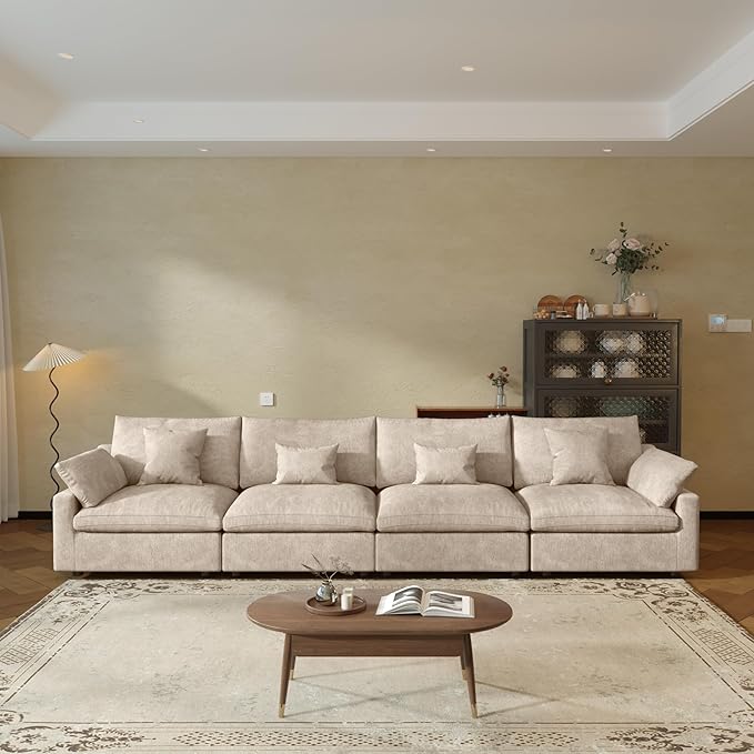 JACH Sectional Couches for Living Room, 4 Seater Cloud Sectional Couch with Deep Seat, Down Filled Modular Sofa, Covers Removeable & Washable, Sofas Furniture for Living Room, Khaki