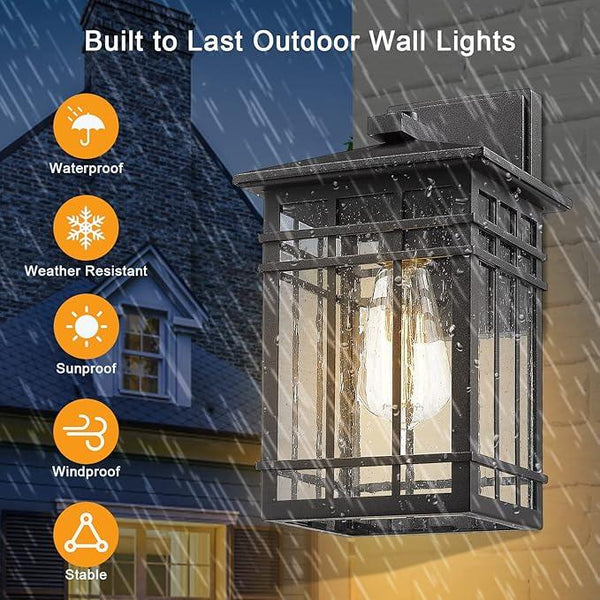 Outdoor Wall Lantern, Exterior Light Fixture Mount, 1-Light Waterproof Lighting With Seeded Glass for Porch, Garage, Patio, Hallway, Entryway, Black