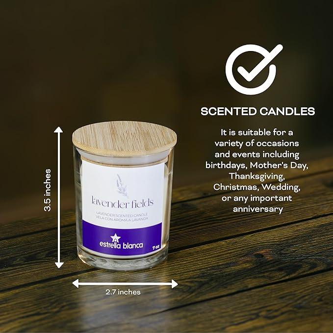 Lavender Fields Candle 7 oz – Best Smelling Soy Candle, Non Toxic, Long Lasting, Gift for Women, Natural Soy Wax, Home Decor & Spa Ambience, Aromatherapy, Relaxing Home Scent