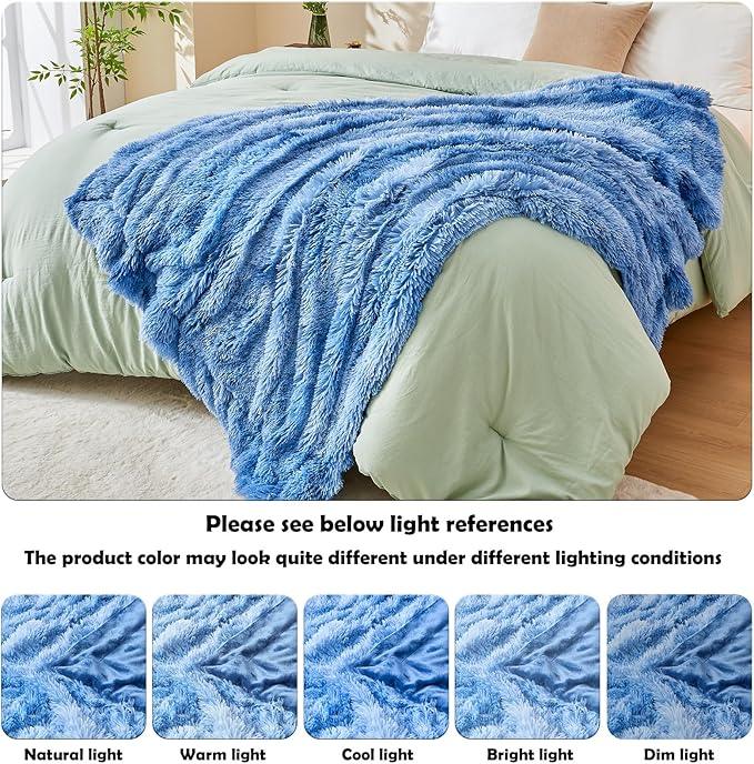 GONAAP Fuzzy Faux Fur Throw Blanket Indigo Super Soft Cozy Plush Fuzzy Shaggy Blanket for Couch Sofa Bed (Indigo, Throw(50